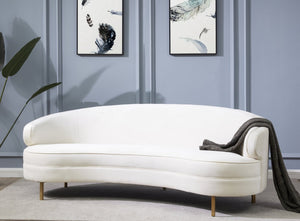 Safavieh PRIMROSE Curved Sofa - Elegant Sculptural Design with Plush Comfort for Modern Living Spaces Creme / Gold SFV4715C