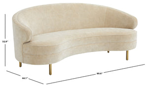 Primrose Curved Sofa With Plush Taupe Upholstery And Polished Metal Accents For Luxe Living Rooms