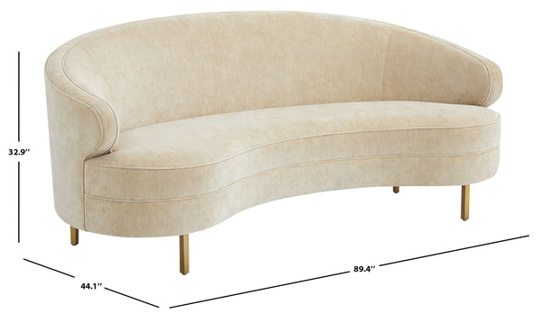 Primrose Curved Sofa With Plush Taupe Upholstery And Polished Metal Accents For Luxe Living Rooms