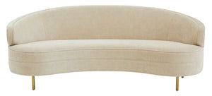 Primrose Curved Sofa With Plush Taupe Upholstery And Polished Metal Accents For Luxe Living Rooms
