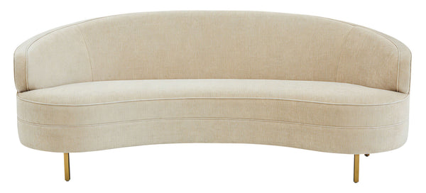 Primrose Curved Sofa With Plush Taupe Upholstery And Polished Metal Accents For Luxe Living Rooms