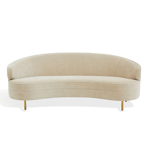 Primrose Curved Sofa With Plush Taupe Upholstery And Polished Metal Accents For Luxe Living Rooms