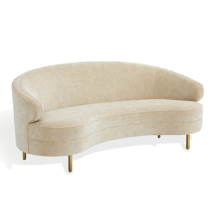 Primrose Curved Sofa With Plush Taupe Upholstery And Polished Metal Accents For Luxe Living Rooms