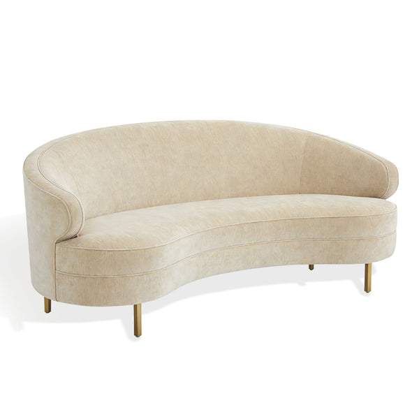 Primrose Curved Sofa With Plush Taupe Upholstery And Polished Metal Accents For Luxe Living Rooms