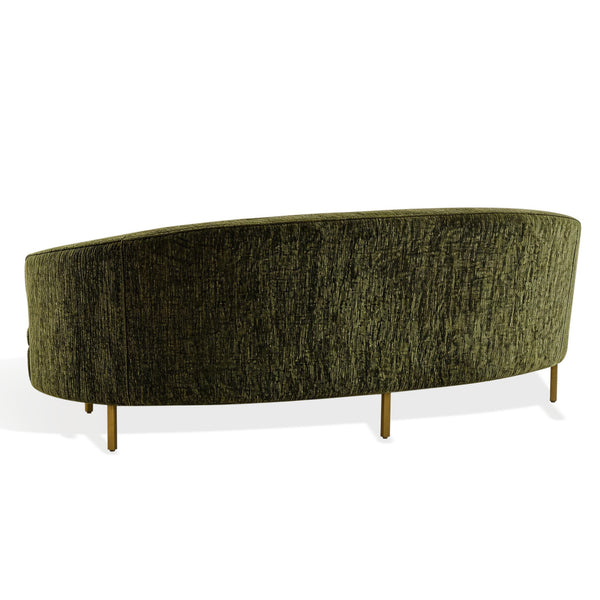Primrose Curved Sofa With Plush Taupe Upholstery And Polished Metal Accents For Luxe Living Rooms