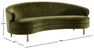 Primrose Curved Sofa With Plush Taupe Upholstery And Polished Metal Accents For Luxe Living Rooms