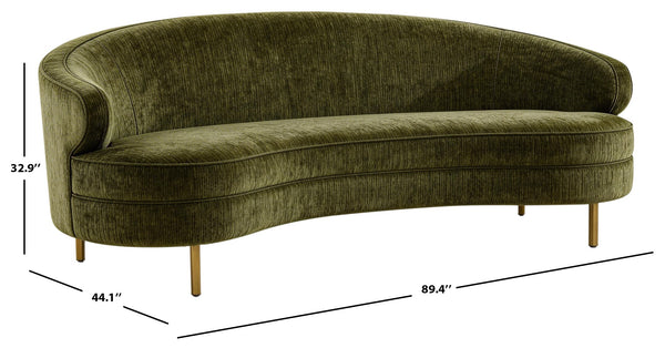 Primrose Curved Sofa With Plush Taupe Upholstery And Polished Metal Accents For Luxe Living Rooms