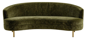 Primrose Curved Sofa With Plush Taupe Upholstery And Polished Metal Accents For Luxe Living Rooms