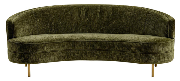 Primrose Curved Sofa With Plush Taupe Upholstery And Polished Metal Accents For Luxe Living Rooms