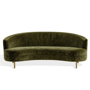 Primrose Curved Sofa With Plush Taupe Upholstery And Polished Metal Accents For Luxe Living Rooms