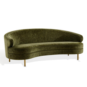 Primrose Curved Sofa With Plush Taupe Upholstery And Polished Metal Accents For Luxe Living Rooms