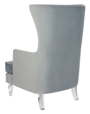Safavieh GEODE Modern Wingback Chair - Luxurious Velvet Upholstery with Acrylic Legs for Stylish Comfort Light Silver SFV4745A