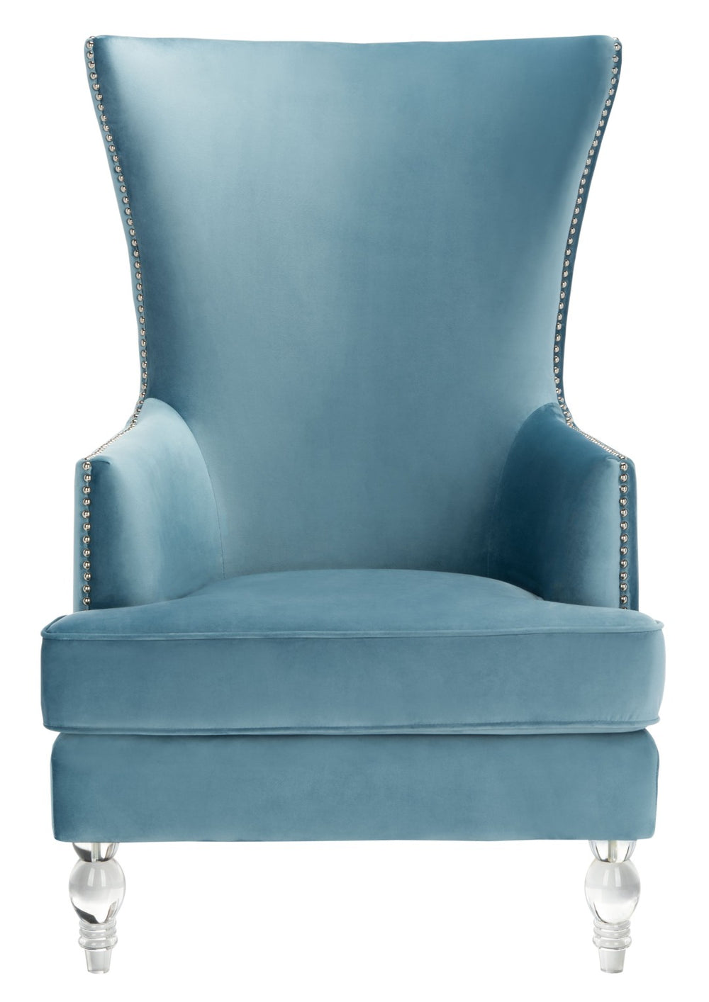 Safavieh GEODE Modern Wingback Chair - Luxurious Velvet Upholstery with Acrylic Legs for Stylish Comfort Light Blue SFV4745B