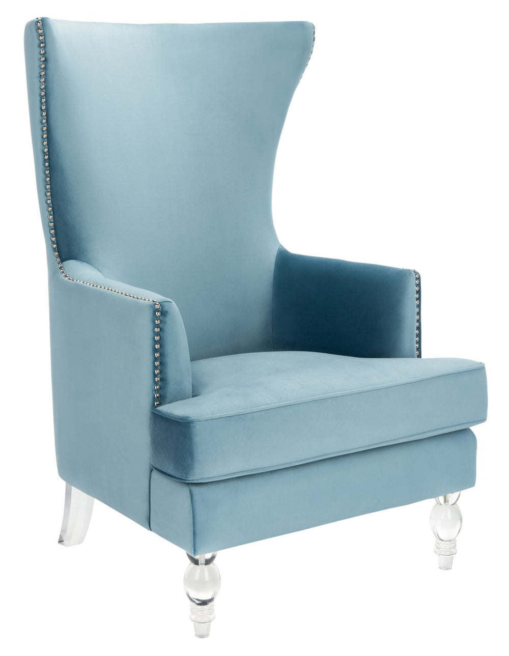 Safavieh GEODE Modern Wingback Chair - Luxurious Velvet Upholstery with Acrylic Legs for Stylish Comfort Light Blue SFV4745B