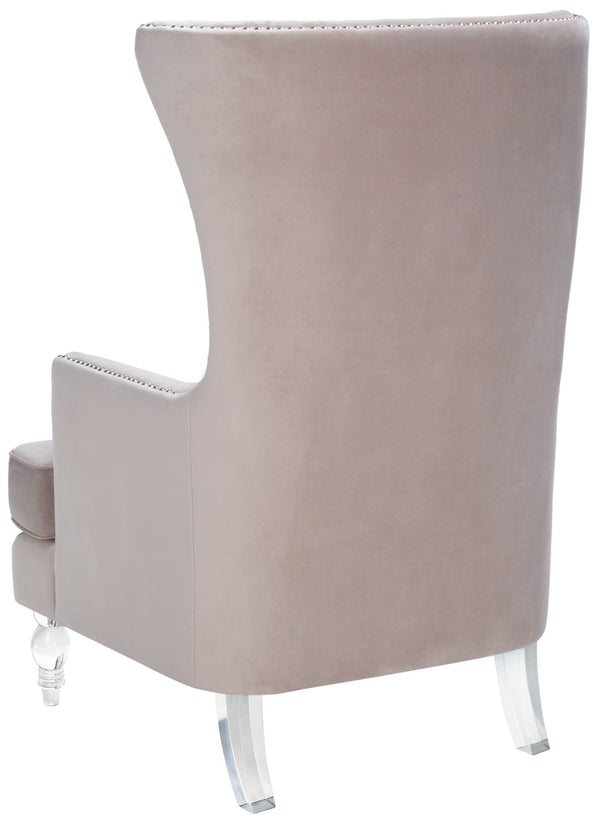 Safavieh GEODE Modern Wingback Chair - Luxurious Velvet Upholstery with Acrylic Legs for Stylish Comfort Pale Taupe SFV4745C