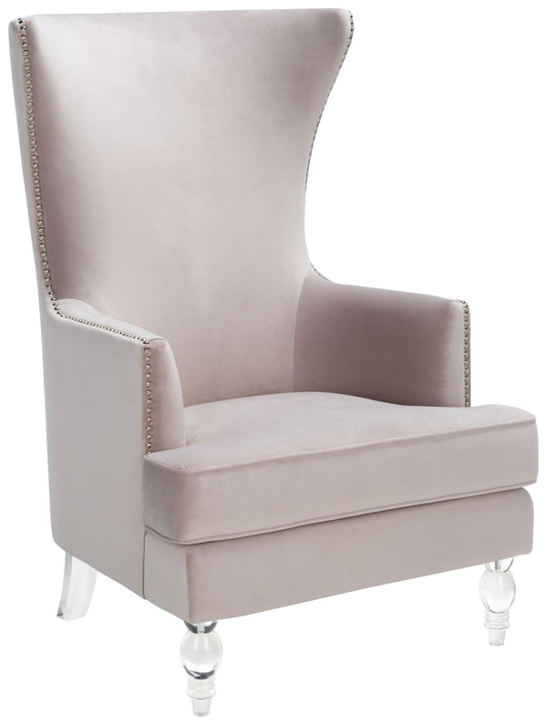 Safavieh GEODE Modern Wingback Chair - Luxurious Velvet Upholstery with Acrylic Legs for Stylish Comfort Pale Taupe SFV4745C