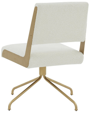 Safavieh EMMELINE Bouclé Swivel Office Chair - Elegant Comfort & Chic Design for Stylish Workspaces & Home Ivory / Gold SFV4758G