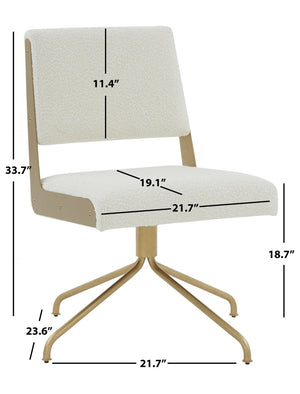 Safavieh EMMELINE Bouclé Swivel Office Chair - Elegant Comfort & Chic Design for Stylish Workspaces & Home Ivory / Gold SFV4758G