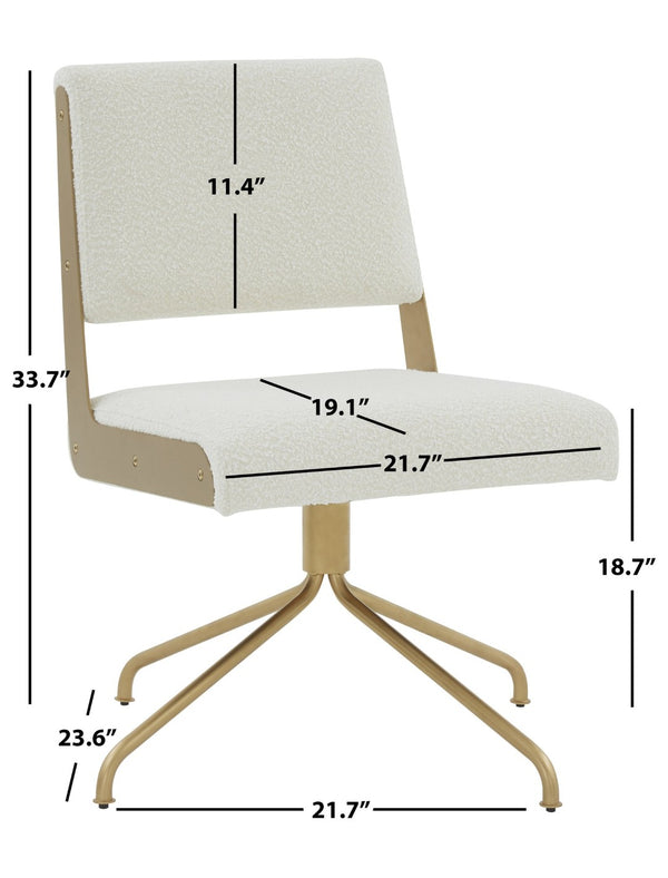 Safavieh EMMELINE Bouclé Swivel Office Chair - Elegant Comfort & Chic Design for Stylish Workspaces & Home Ivory / Gold SFV4758G