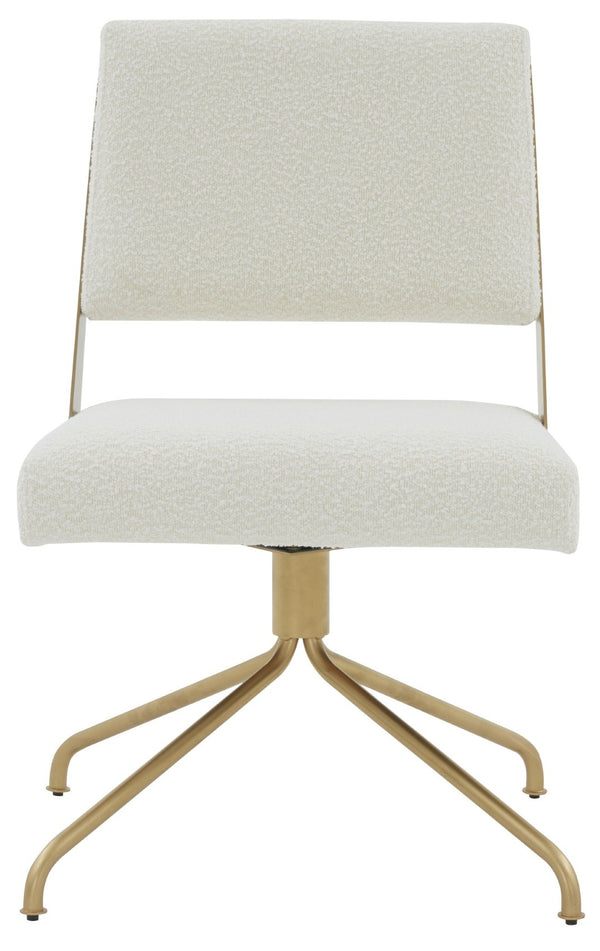 Safavieh EMMELINE Bouclé Swivel Office Chair - Elegant Comfort & Chic Design for Stylish Workspaces & Home Ivory / Gold SFV4758G