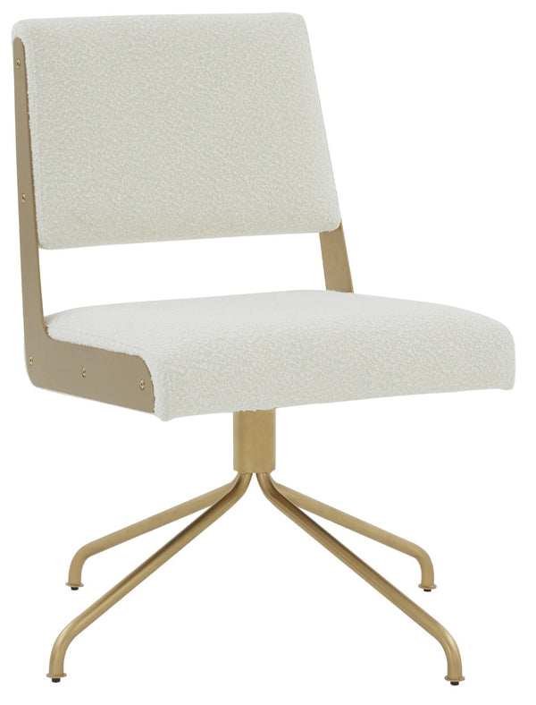 Safavieh EMMELINE Bouclé Swivel Office Chair - Elegant Comfort & Chic Design for Stylish Workspaces & Home Ivory / Gold SFV4758G