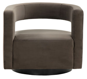 Safavieh EDGAR Swivel Chair - Modern Minimalist Accent with Luxurious Boucle Upholstery for Chic Living Spaces Dark Brown SFV4764A