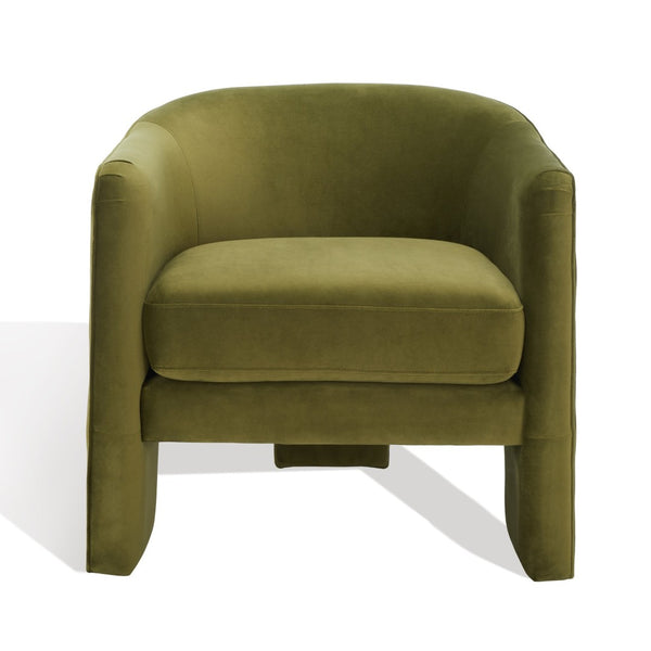 Safavieh LONDYN Boucle Accent Chair - Contemporary Comfort for Modern Living Spaces and Chic Interiors Olive Green SFV4770B