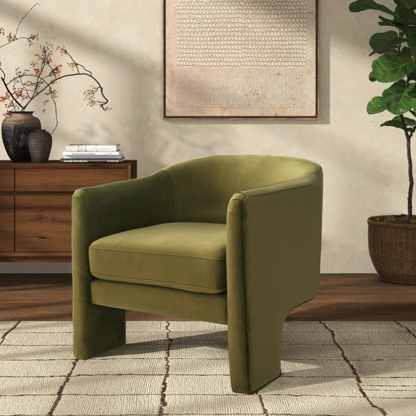 Safavieh LONDYN Boucle Accent Chair - Contemporary Comfort for Modern Living Spaces and Chic Interiors Olive Green SFV4770B