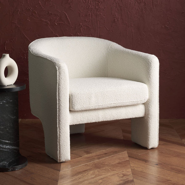 Safavieh LONDYN Boucle Accent Chair - Contemporary Comfort for Modern Living Spaces and Chic Interiors Ivory SFV4770E
