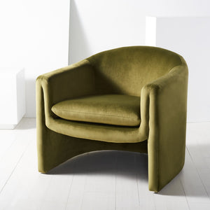 Safavieh LAYLETTE Boucle Accent Chair — Modern Design with Luxurious Upholstery for Stylish Living Spaces Olive Green SFV4771B