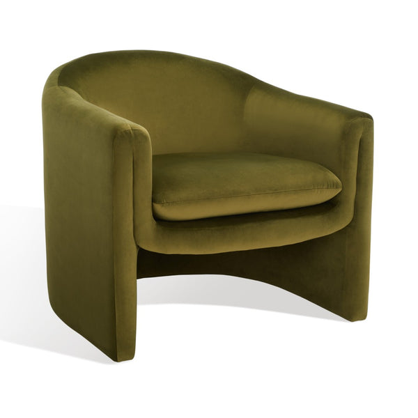 Safavieh LAYLETTE Boucle Accent Chair — Modern Design with Luxurious Upholstery for Stylish Living Spaces Olive Green SFV4771B