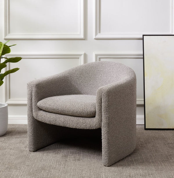 Safavieh LAYLETTE Boucle Accent Chair — Modern Design with Luxurious Upholstery for Stylish Living Spaces Light Grey SFV4771F
