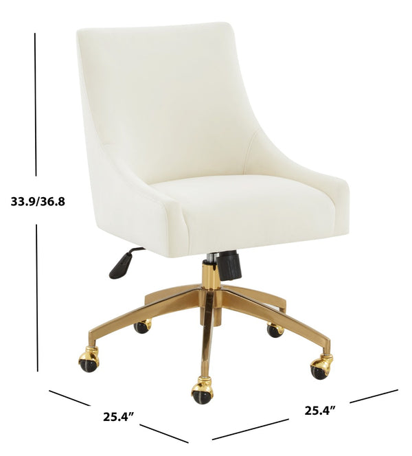 Safavieh JAKOB Adjustable Swivel Desk Chair - Stylish Comfort for Modern Workspaces with Plush Support Creme / Gold SFV4776B