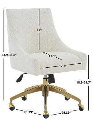 Safavieh JAKOB Adjustable Swivel Desk Chair - Stylish Comfort for Modern Workspaces with Plush Support Ivory / Gold SFV4776E