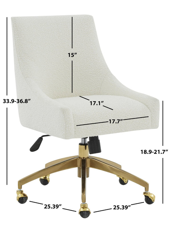 Safavieh JAKOB Adjustable Swivel Desk Chair - Stylish Comfort for Modern Workspaces with Plush Support Ivory / Gold SFV4776E