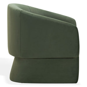 Safavieh Susie Barrel Back Accent Chair Curved Upholstered Wood Frame for Living Room Green SFV4781G