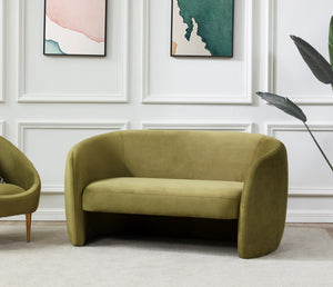 Safavieh ZHAO Boucle Curved Loveseat - Modern Sophistication and Comfort for Your Stylish Living Space Olive Green SFV4783C