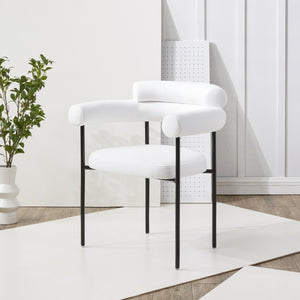 Safavieh JASLENE Curved Back Dining Chair - Modern Elegance with Cushioned Comfort for Any Dining Space White / Black SFV4791A
