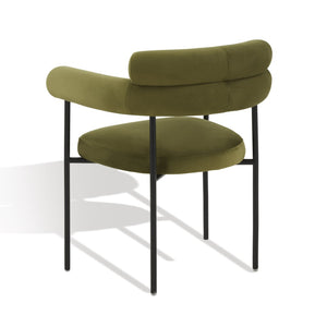 Safavieh JASLENE Curved Back Dining Chair - Elegant Olive Green Velvet with Sleek Black Metal Legs for Style SFV4791D