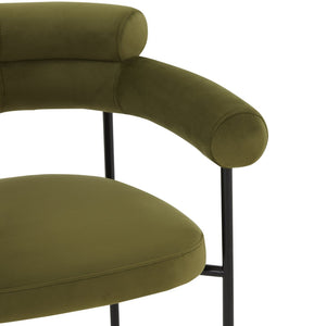 Safavieh JASLENE Curved Back Dining Chair - Elegant Olive Green Velvet with Sleek Black Metal Legs for Style SFV4791D