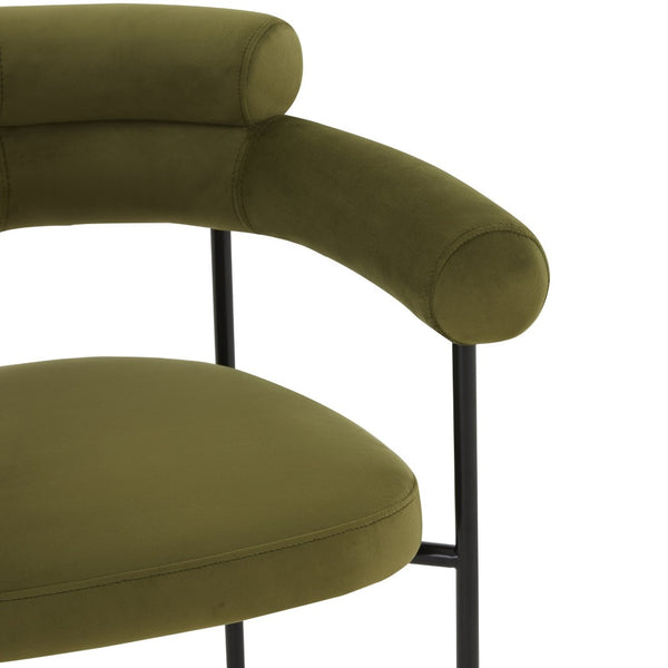 Safavieh JASLENE Curved Back Dining Chair - Elegant Olive Green Velvet with Sleek Black Metal Legs for Style SFV4791D