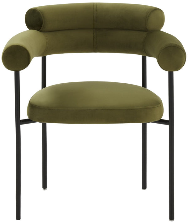 Safavieh JASLENE Curved Back Dining Chair - Elegant Olive Green Velvet with Sleek Black Metal Legs for Style SFV4791D