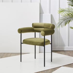 Safavieh JASLENE Curved Back Dining Chair - Elegant Olive Green Velvet with Sleek Black Metal Legs for Style SFV4791D