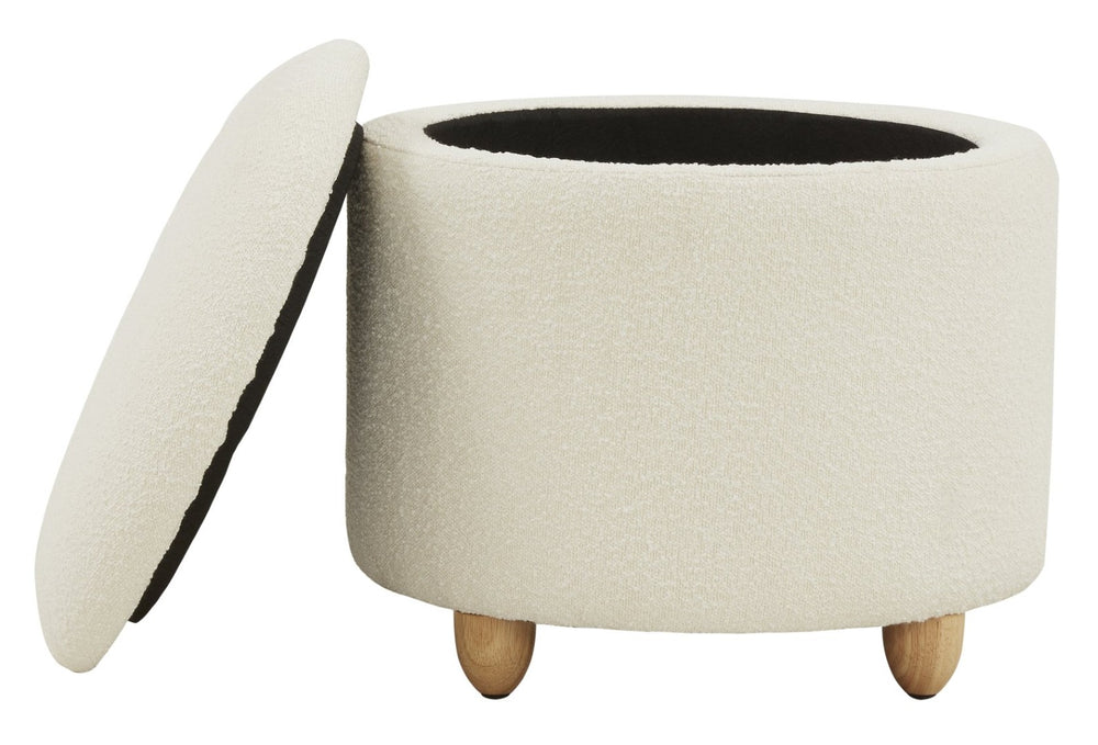 Safavieh MARIABELLA Boucle Ottoman - Modern Drum Design with Elegant Storage for Stylish Living Spaces Ivory SFV4793A