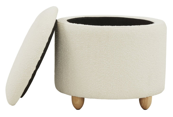 Safavieh MARIABELLA Boucle Ottoman - Modern Drum Design with Elegant Storage for Stylish Living Spaces Ivory SFV4793A