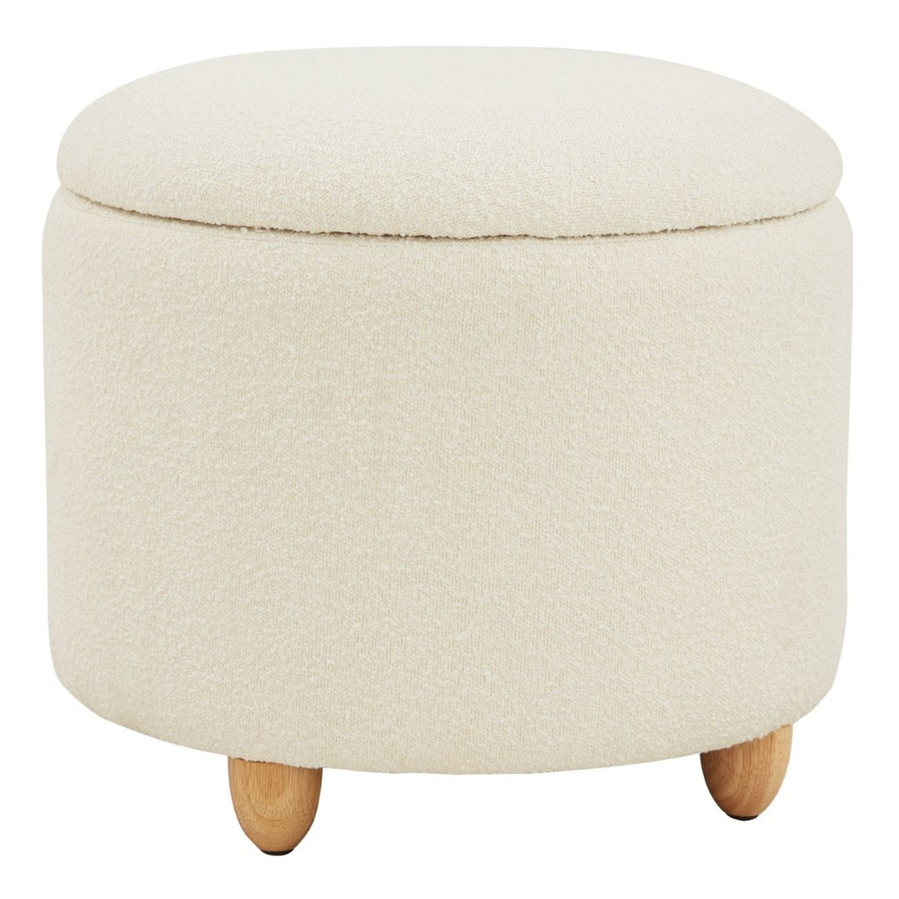 Safavieh MARIABELLA Boucle Ottoman - Modern Drum Design with Elegant Storage for Stylish Living Spaces Ivory SFV4793A