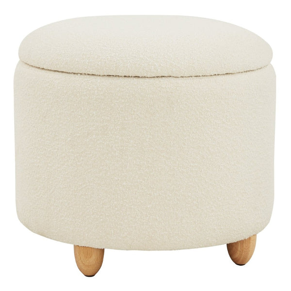 Safavieh MARIABELLA Boucle Ottoman - Modern Drum Design with Elegant Storage for Stylish Living Spaces Ivory SFV4793A