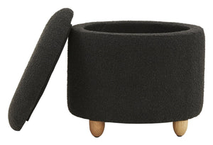 Safavieh MARIABELLA Boucle Ottoman - Modern Drum Design with Elegant Storage for Stylish Living Spaces Black SFV4793B