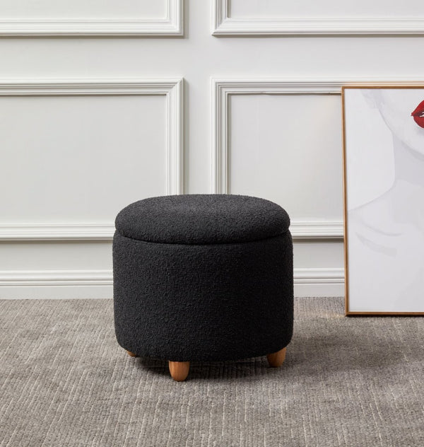 Safavieh MARIABELLA Boucle Ottoman - Modern Drum Design with Elegant Storage for Stylish Living Spaces Black SFV4793B