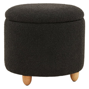 Safavieh MARIABELLA Boucle Ottoman - Modern Drum Design with Elegant Storage for Stylish Living Spaces Black SFV4793B